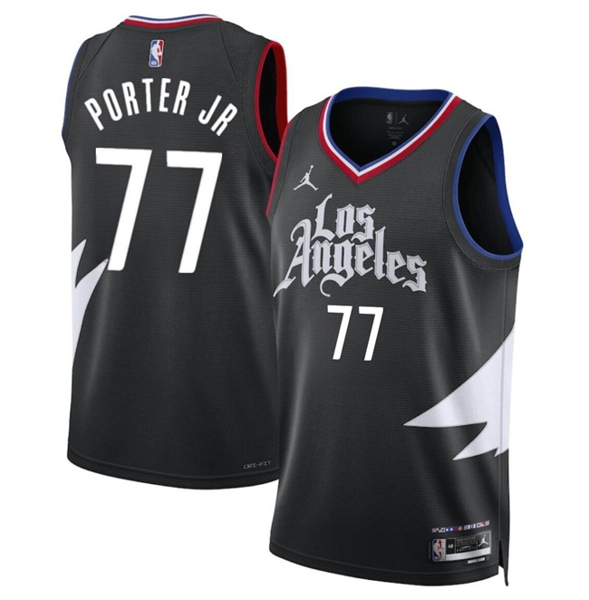 Men's Los Angeles Clippers #77 Kevin Porter Jr Black Statement Edition Stitched Jersey